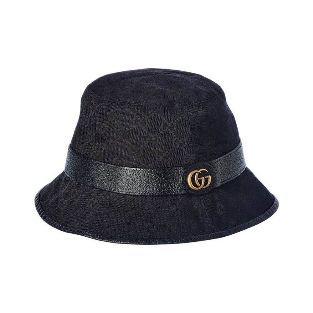 Gucci Gg Canvas & Leather Bucket Hat, Black